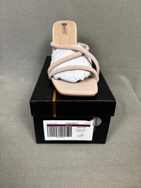 Indifu Women's Nude Strappy Heeled Sandals Size 7 Square Toe Shoes New With Box